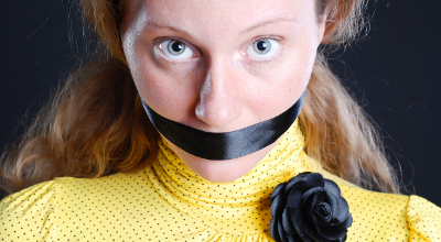 Are there any abuses of authority you've seen inside your church walls? Woman mouth taped shut