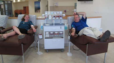 My good friend Jonathan Feldstein, an Orthodox Jew living in Effrat, Israel, honored me by donating a pint of blood earlier this year in my name. Jonathan giving blood